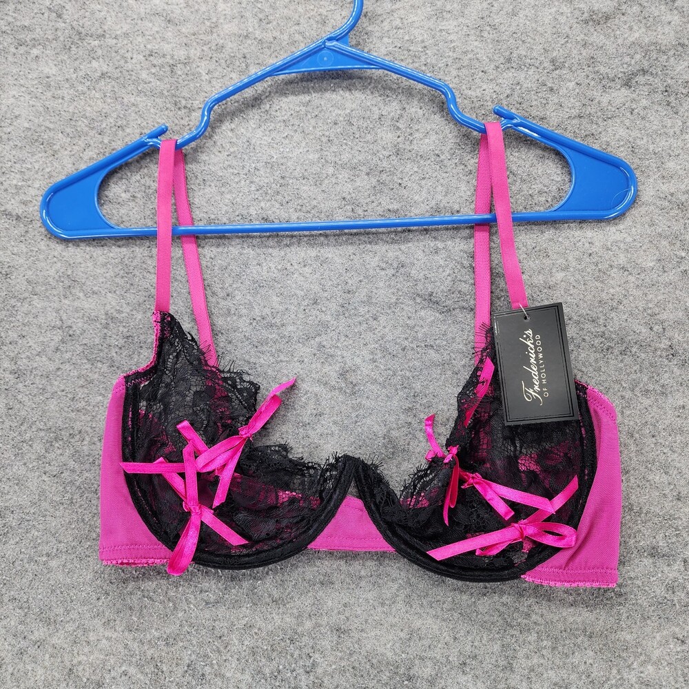 Fredericks of Hollywood Bra Womens 36D Jade Black Pink Bows